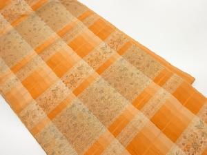 手織り紬横段に華文・草花模様織出し名古屋帯